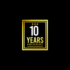 10 Years Anniversary Gold Square Design Logo Vector Template Illustration