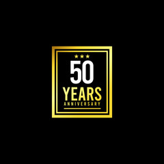 50 Years Anniversary Gold Square Design Logo Vector Template Illustration