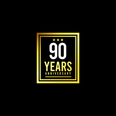 90 Years Anniversary Gold Square Design Logo Vector Template Illustration