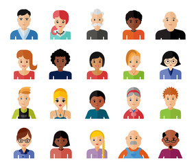 Set of people avatar flat design icons. Collection of avatars related to various types of people face.