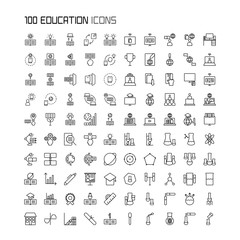 Set of Education, Study, Online Learning outline style icon - vector