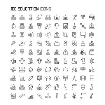 Set of Education, Study, Online Learning outline style icon - vector