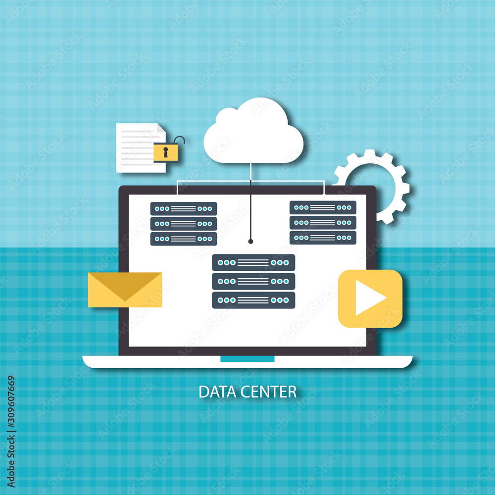 Poster data center. cloud storage, secure data storage, web hosting server