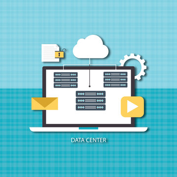 Data center. Cloud storage, secure data storage, web hosting server