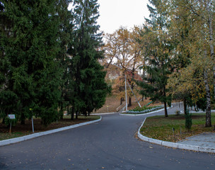 RUSSIA, VORONEZH-10.10.2019: Monument to Maxim Gorky in the park recreation area in the autumn evening