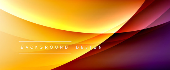 Wave liquid style lines with shadows and light on gradient background. Trendy simple fluid color gradient abstract background with dynamic straight shadow line effect