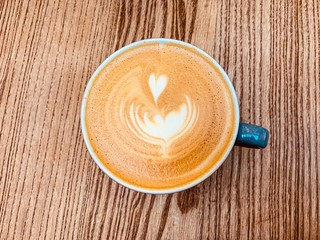 cup of coffee on wooden table