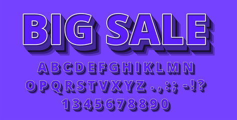 Strong 3d purple typeface font effect, modern type with shadow for brand logotype.