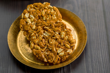 Peanuts brittle or groundnut chikki with jaggery or gachak
