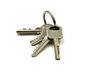 key ring and keys isolated on white background ,real estate and security concept