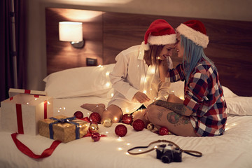 Christmas lesbians warming up before some muff diving