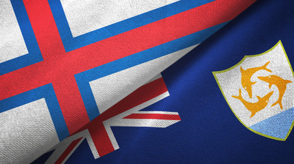 Faroe Islands and Anguilla two flags textile cloth, fabric texture
