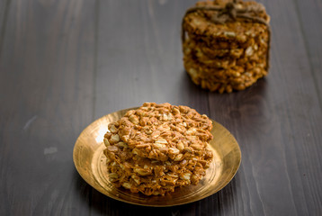 Peanuts brittle or groundnut chikki with jaggery or gachak