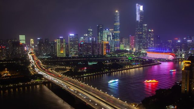 Guangzhou Middle Avenue goes into bridge in China timelapse zoom out