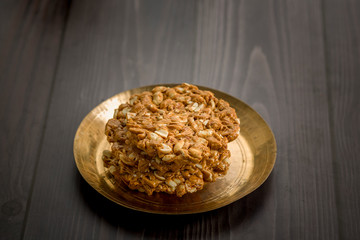 Peanuts brittle or groundnut chikki with jaggery or gachak