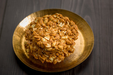 Peanuts brittle or groundnut chikki with jaggery or gachak