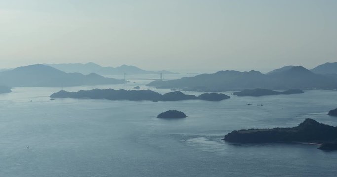 瀬戸内のタイムラプス映像（広島県筆影山から因島、向島、佐木島、因島大橋の方向を見た風景）