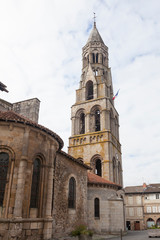 Fototapeta na wymiar Romanesque bell tower of the Colegiate church of St-Leonard-de-Noblat , Nouvelle-Aquitaine, France