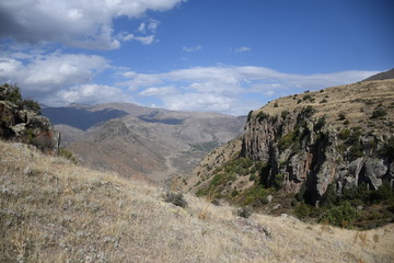 mountain landscape with blue sky and clouds