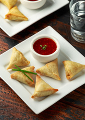 Fresh Indian Samosa with dipping sweet chili sauce