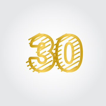 30 Years Anniversary Gold Line Design Logo Vector Template Illustration
