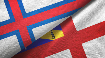 Faroe Islands and Herm two flags textile cloth, fabric texture