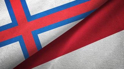 Faroe Islands and Indonesia two flags textile cloth, fabric texture