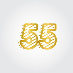 55 Years Anniversary Gold Line Design Logo Vector Template Illustration