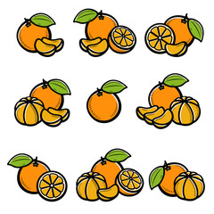 Mandarin set. Collection icons mandarin. Vector