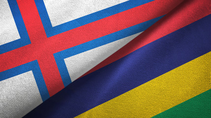 Faroe Islands and Mauritius two flags textile cloth, fabric texture