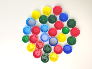 Plastic multi-colored bottle caps. excellent raw material for recycling