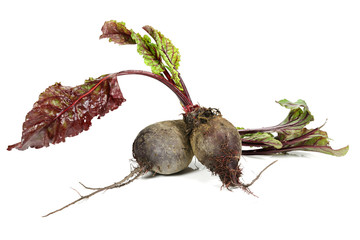 beetroot with leaves isolated on white background