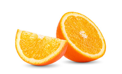 Ripe half of orange citrus fruit isolated on white background