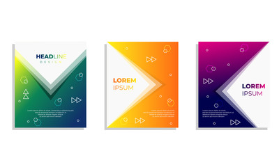 Set of three modern cover design with artsy geometric shape . Editable template and adapt to magazine , presentation , poster , background , book cover A4 size . Vector Illustration EPS 10