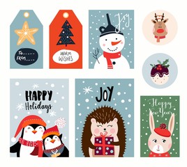 Christmas collection with seasonal tags/labels/posters/stickers and greeting cards