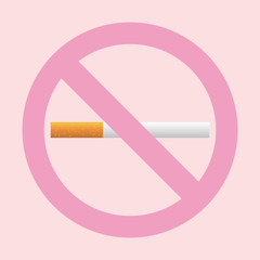 Stop smoking – quit smoking sign symbol. Real cigarette. Pink vector icon on light pink background.