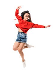 Young asian dancer over isolated white background