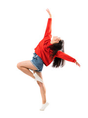 Young asian dancer over isolated white background
