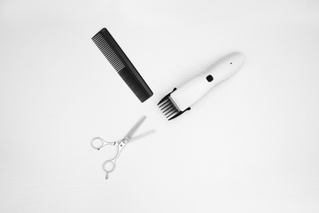 barber Shop, clipper, scissors and comb
