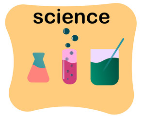 illustration of Flask, Test tube and Beaker on Yellow background.