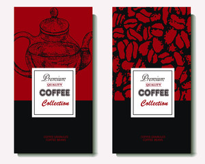 Coffee illustration. Hand drawn vector banner. Coffee beans