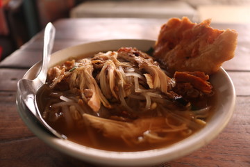 Soto is a traditional Indonesian soup mainly composed of broth, meat, and vegetables. Many traditional soups are called soto, whereas foreign and Western influenced soups are called sop.