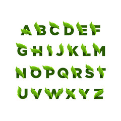 Green Leaves Alphabet vector illustration, colorful logo