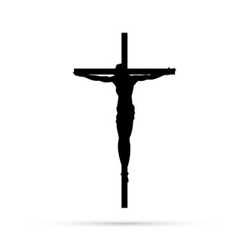 Silhouette of the crucifixion of Jesus Christ on a white background