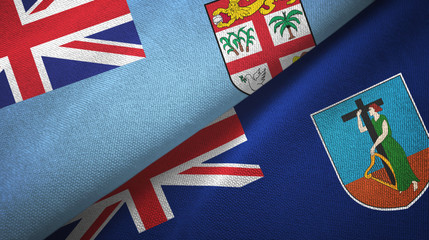 Fiji and Montserrat two flags textile cloth, fabric texture