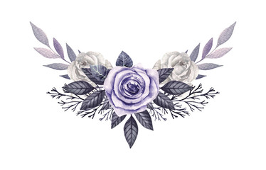 Vintage bouquet with roses. Watercolor hand drawn