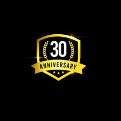 30 Years Anniversary Gold Emblem Old Design Logo Vector Template Illustration