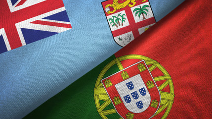 Fiji and Portugal two flags textile cloth, fabric texture