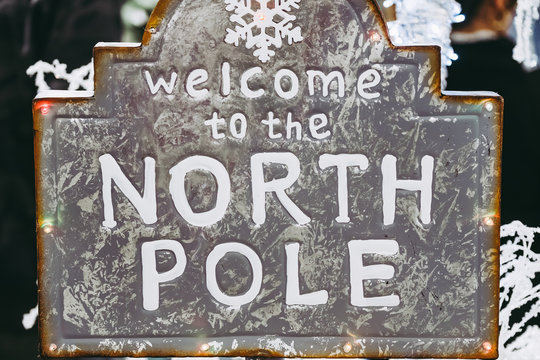 Panneau En Métal Welcome To The North Pole, Décoration De Noël