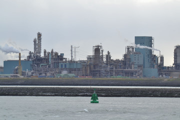 skyline of oil refinery in Rotterdam harbour